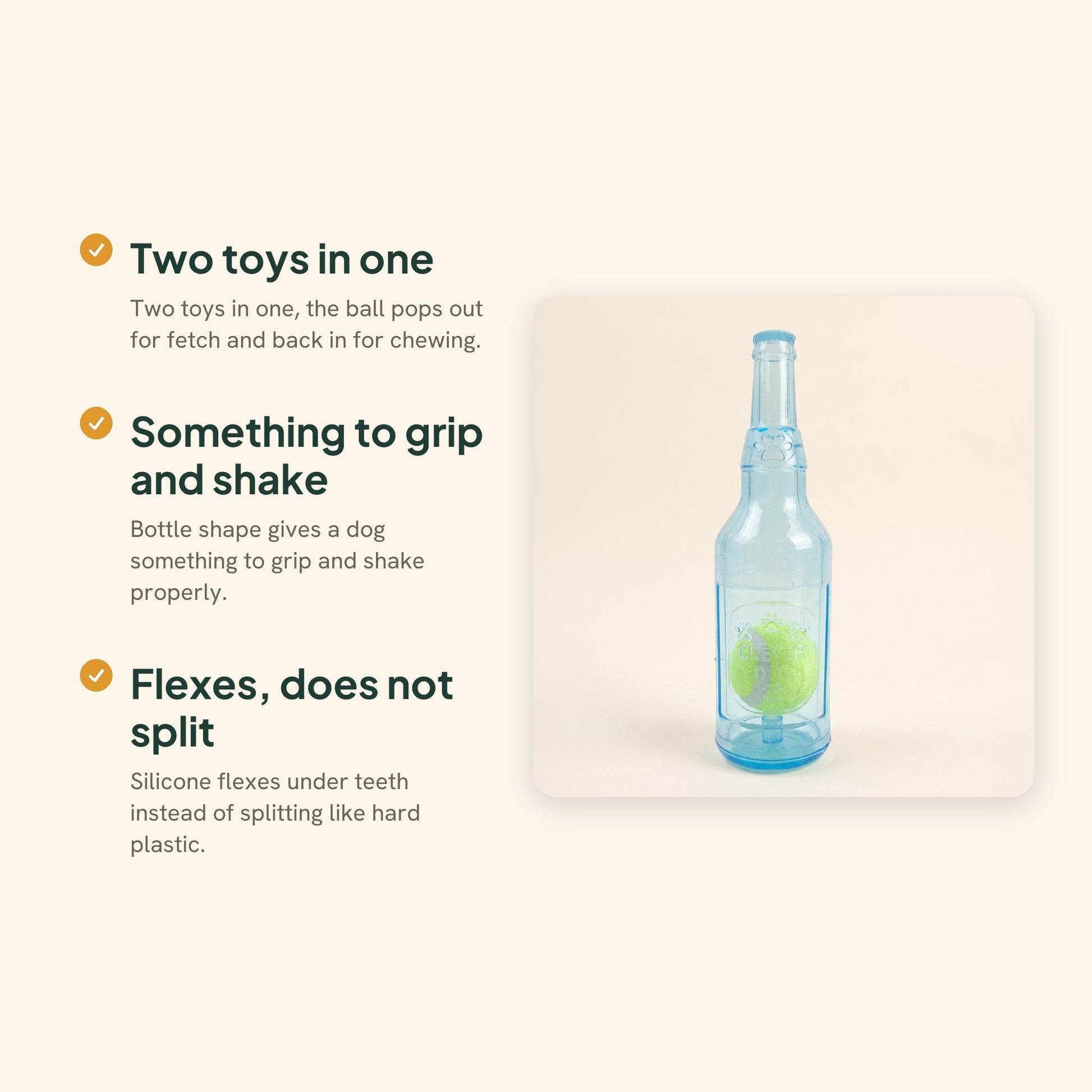 Beer Bottle Squeaky Toy with Tennis Ball, key benefits