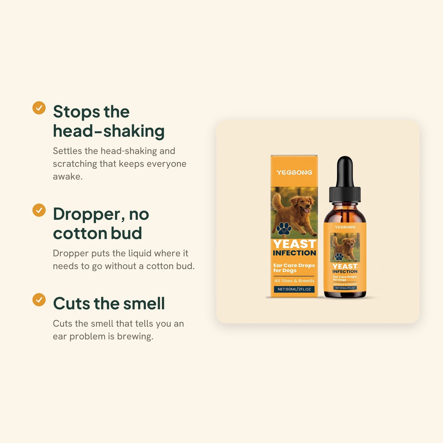Ear Care Drops for Dogs, 60ml, key benefits