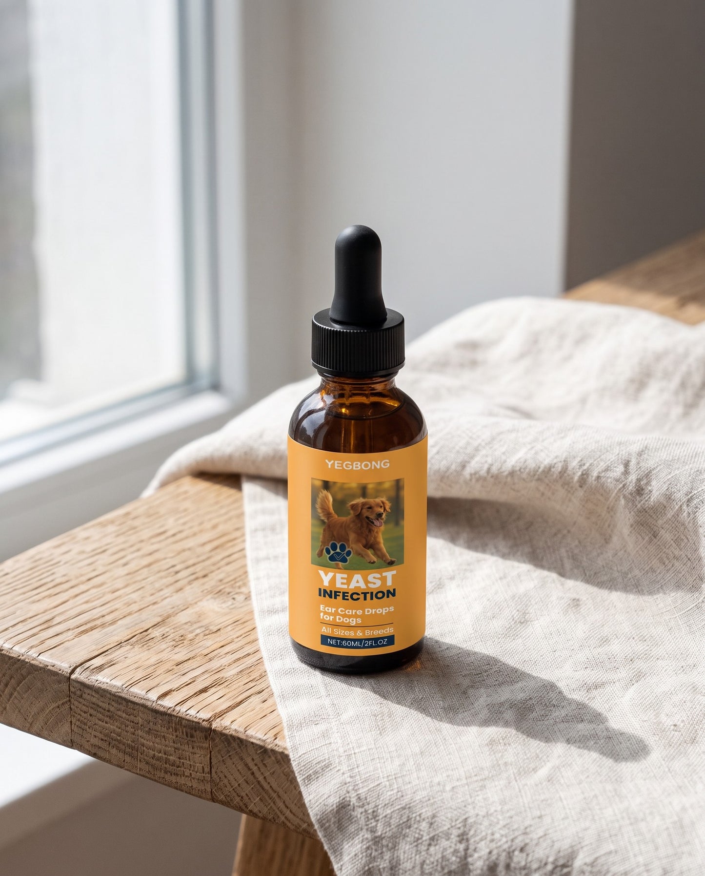 Ear Care Drops for Dogs, 60ml, styled in a home setting