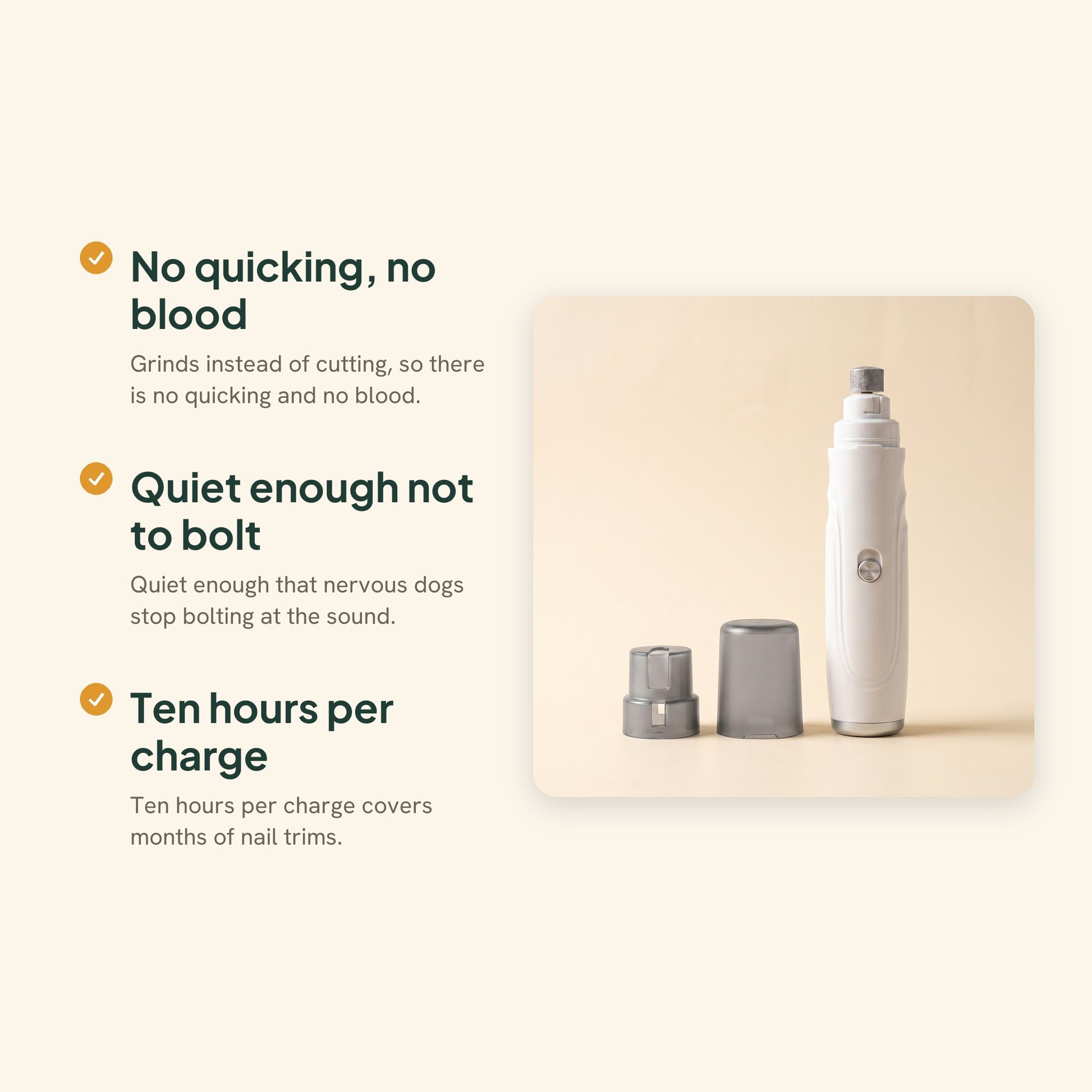 Quiet Rechargeable Nail Grinder, 2-Speed, key benefits