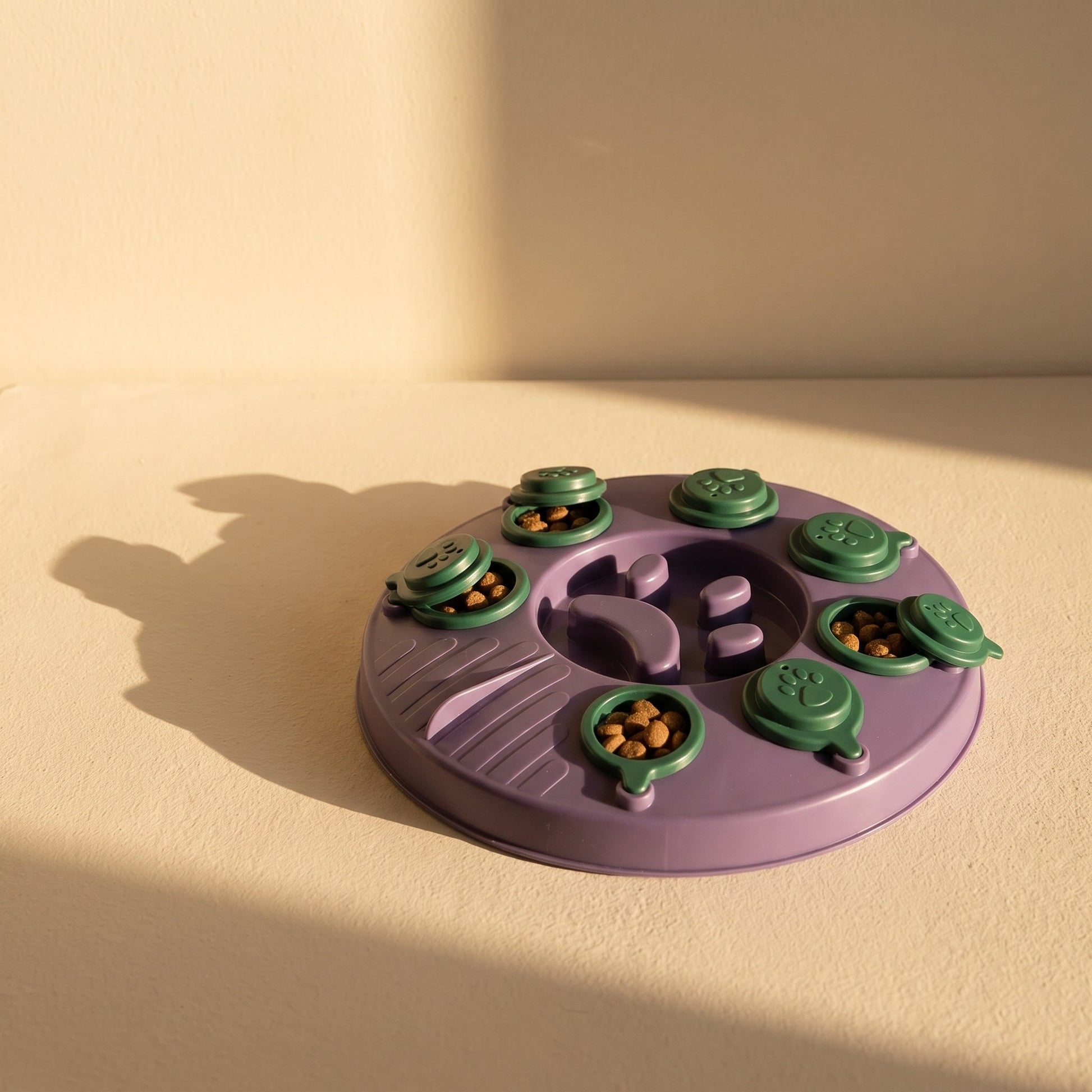 Interactive Slow Feeder Puzzle Bowl, styled in a home setting