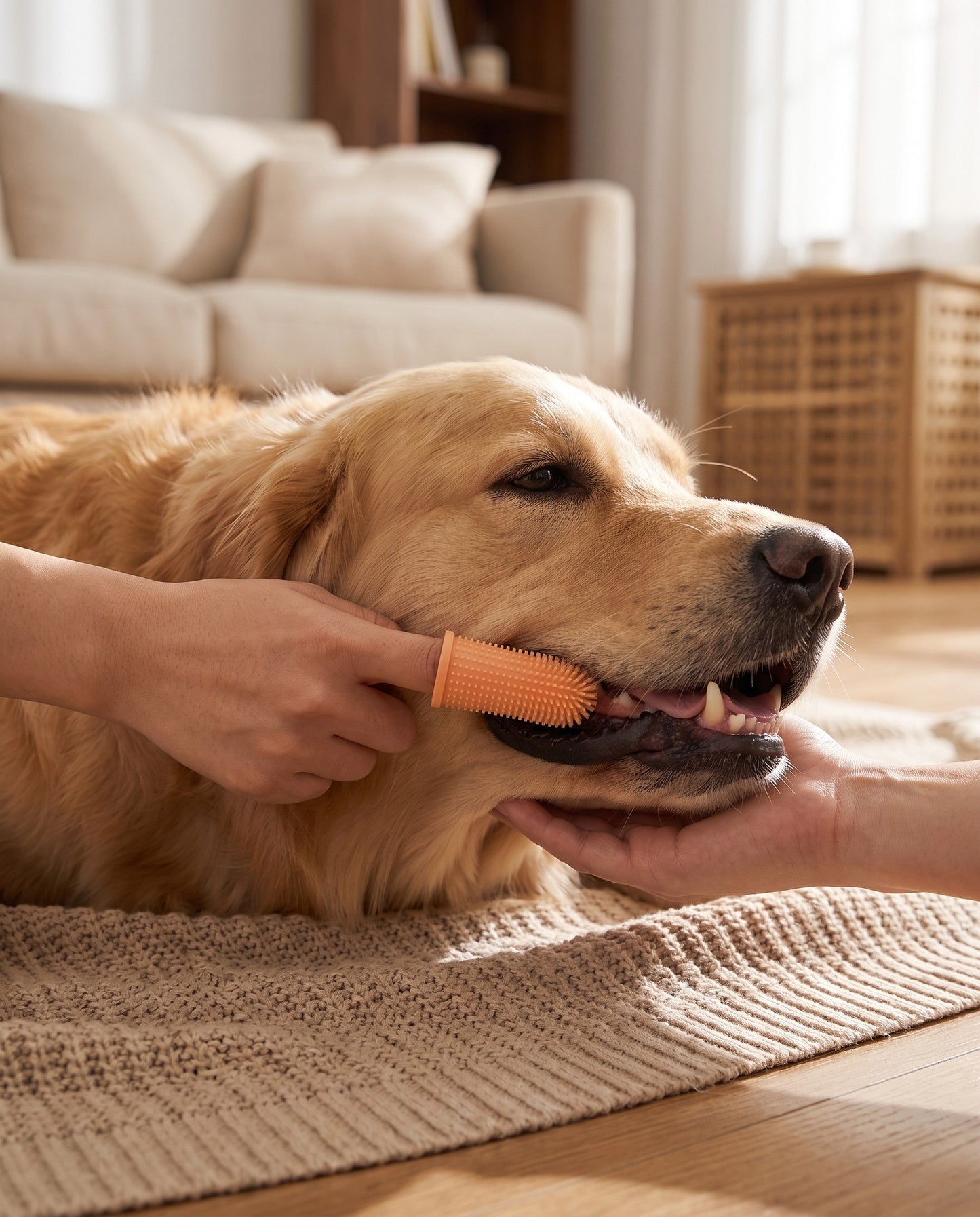 Silicone Finger Toothbrush with Case, in use at home
