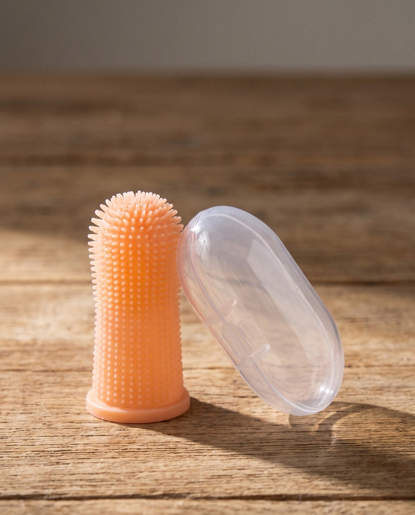 Silicone Finger Toothbrush with Case, styled in a home setting