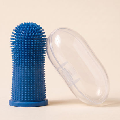 Silicone Finger Toothbrush with Case in blue