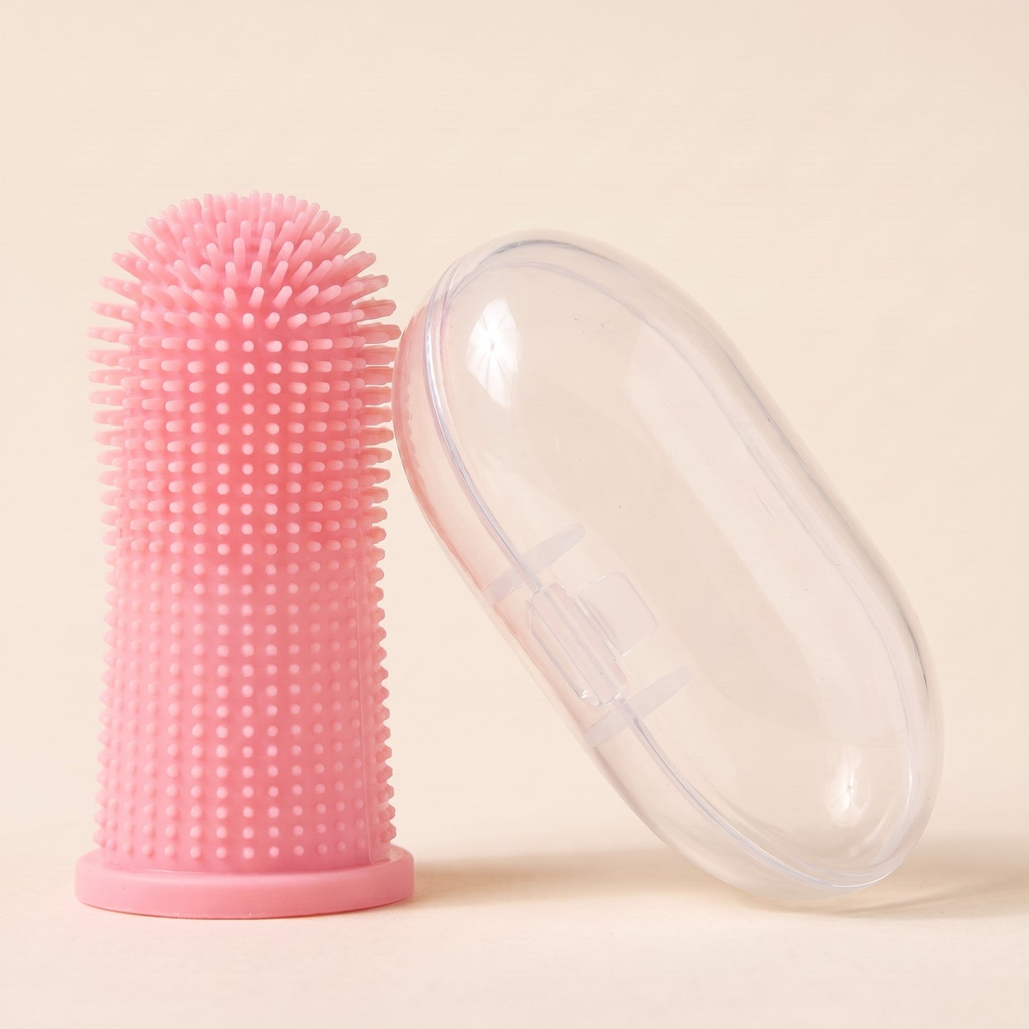 Silicone Finger Toothbrush with Case in pink