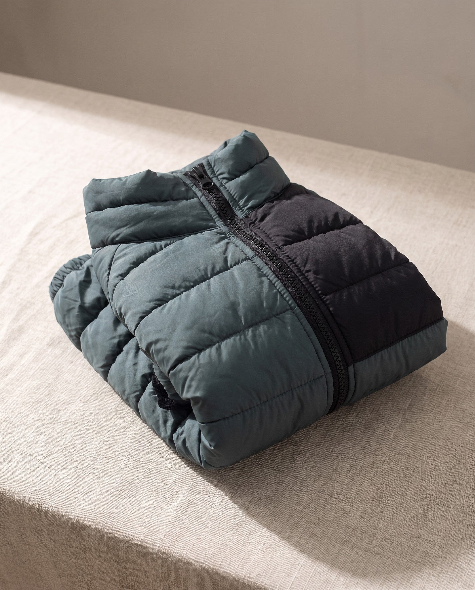 Padded Four-Leg Winter Dog Snowsuit, styled in a home setting
