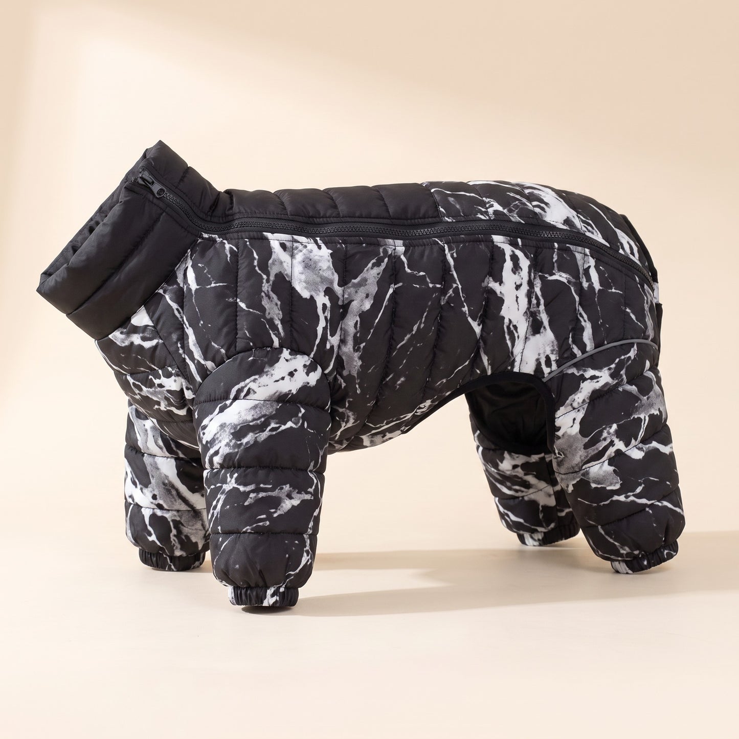 Padded Four-Leg Winter Dog Snowsuit - Black Marble