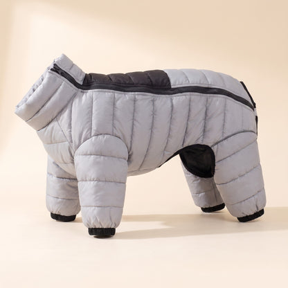 Padded Four-Leg Winter Dog Snowsuit - Light Grey