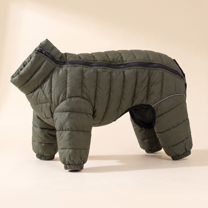Padded Four-Leg Winter Dog Snowsuit - Olive Green