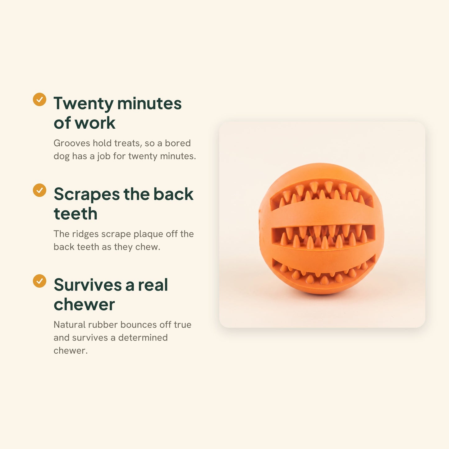 Rubber Treat Ball with Teeth-Cleaning Grooves, key benefits
