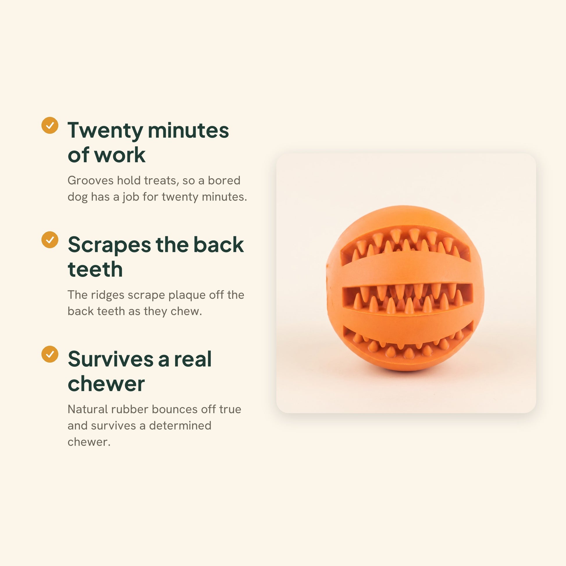 Rubber Treat Ball with Teeth-Cleaning Grooves, key benefits