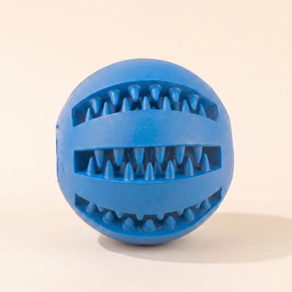 Rubber Treat Ball with Teeth-Cleaning Grooves in blue