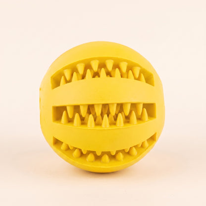 Rubber Treat Ball with Teeth-Cleaning Grooves in yellow