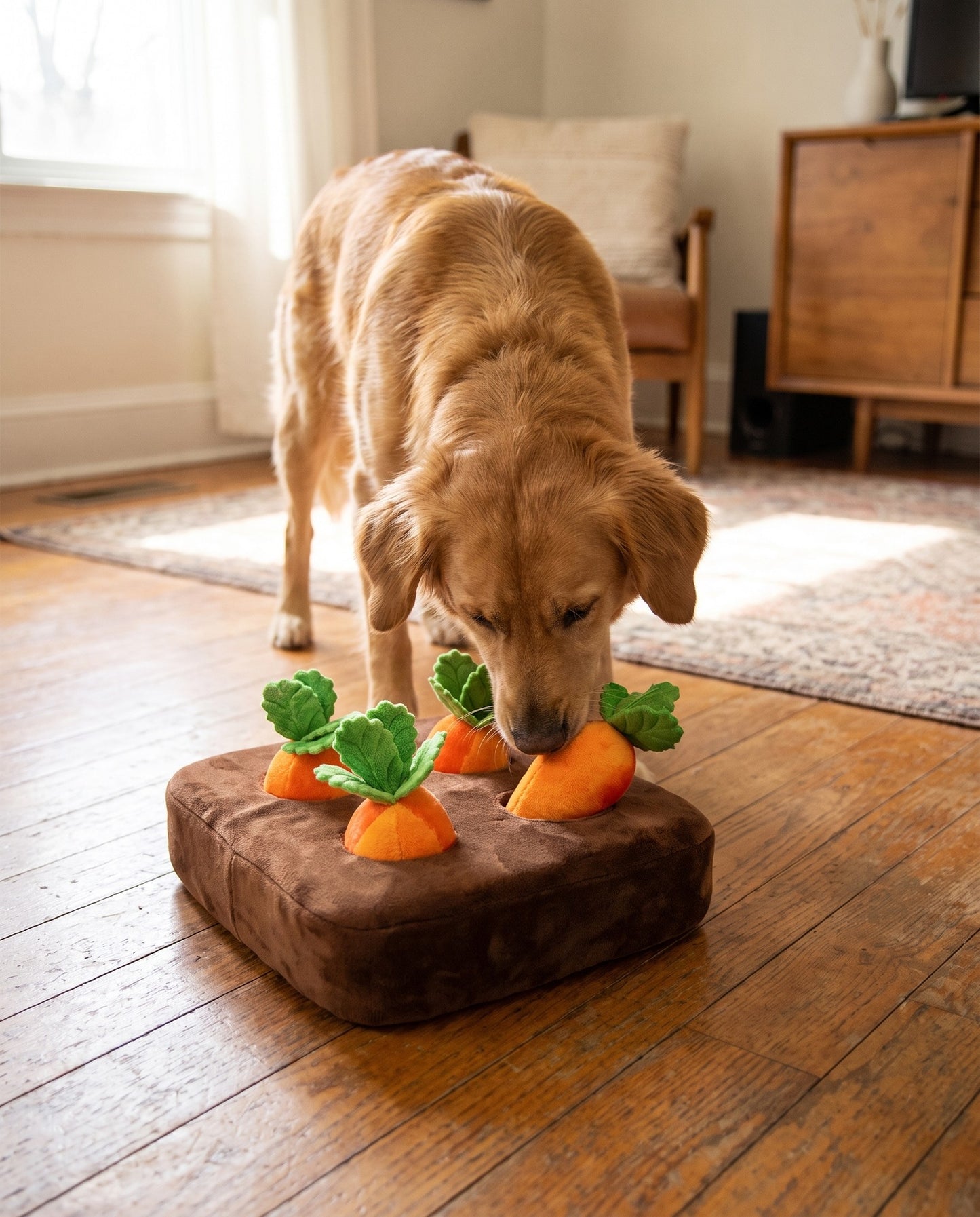 Carrot Field Snuffle Mat for Dogs, in use at home