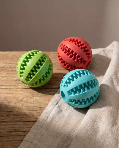 Natural Rubber Treat Dispensing Ball, styled in a home setting