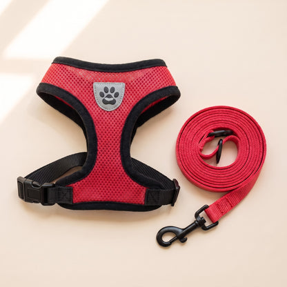 Mesh Vest Harness and Leash Set in Red