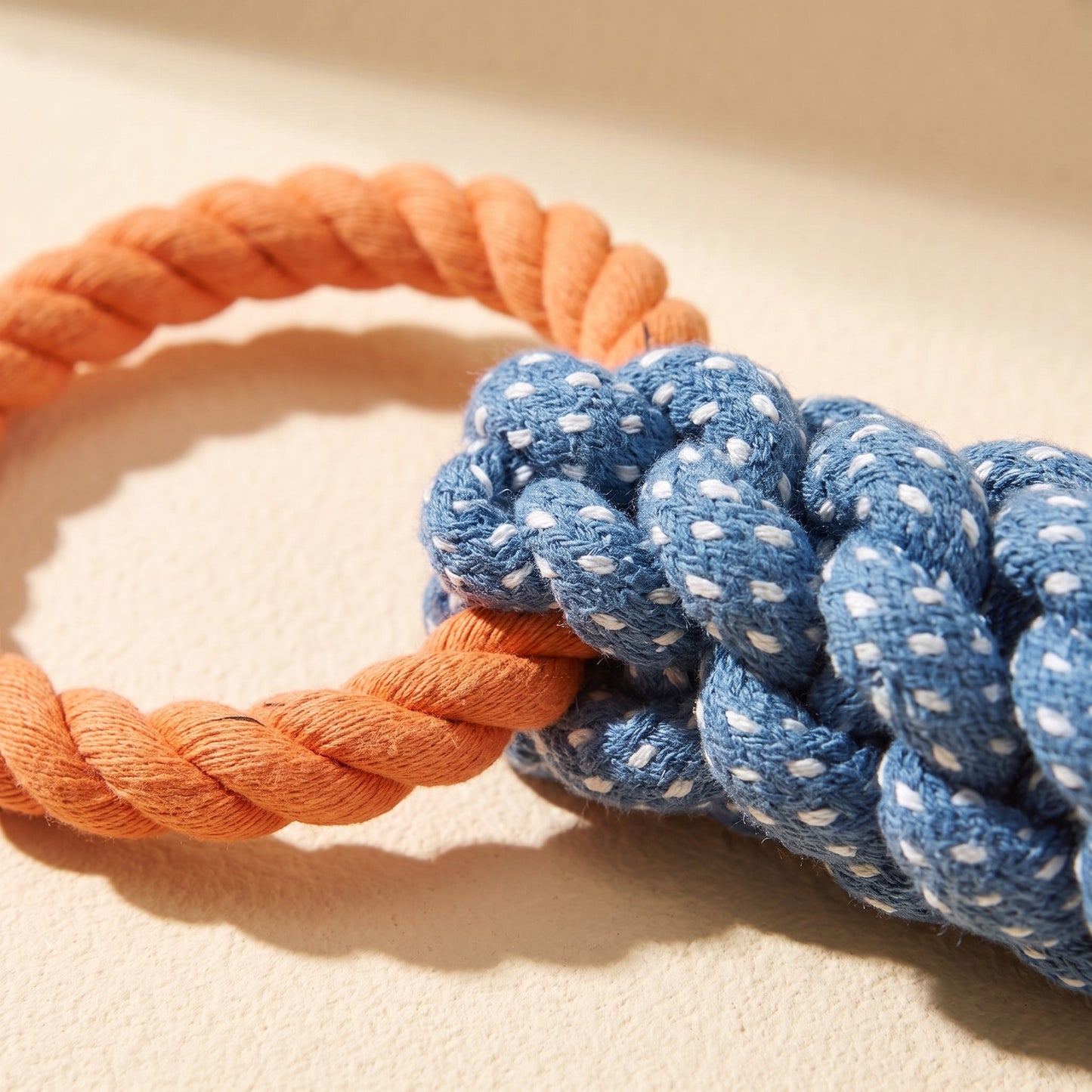 Double-Ring Cotton Rope Tug Toy, close-up detail