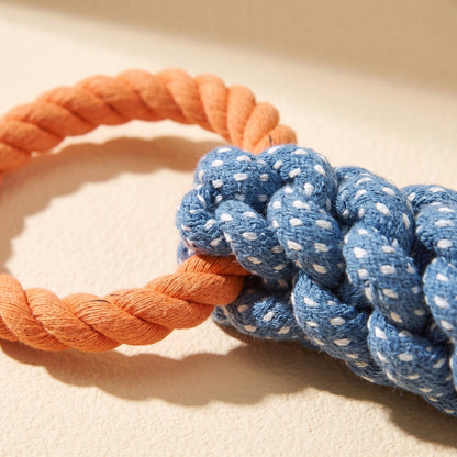 Double-Ring Cotton Rope Tug Toy, close-up detail