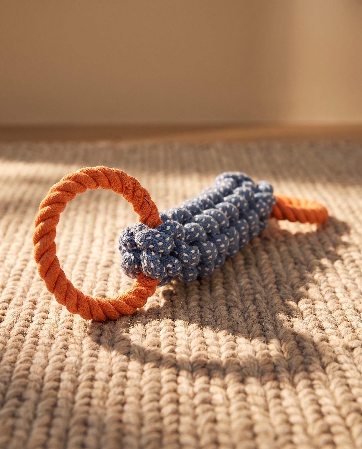 Double-Ring Cotton Rope Tug Toy, styled in a home setting