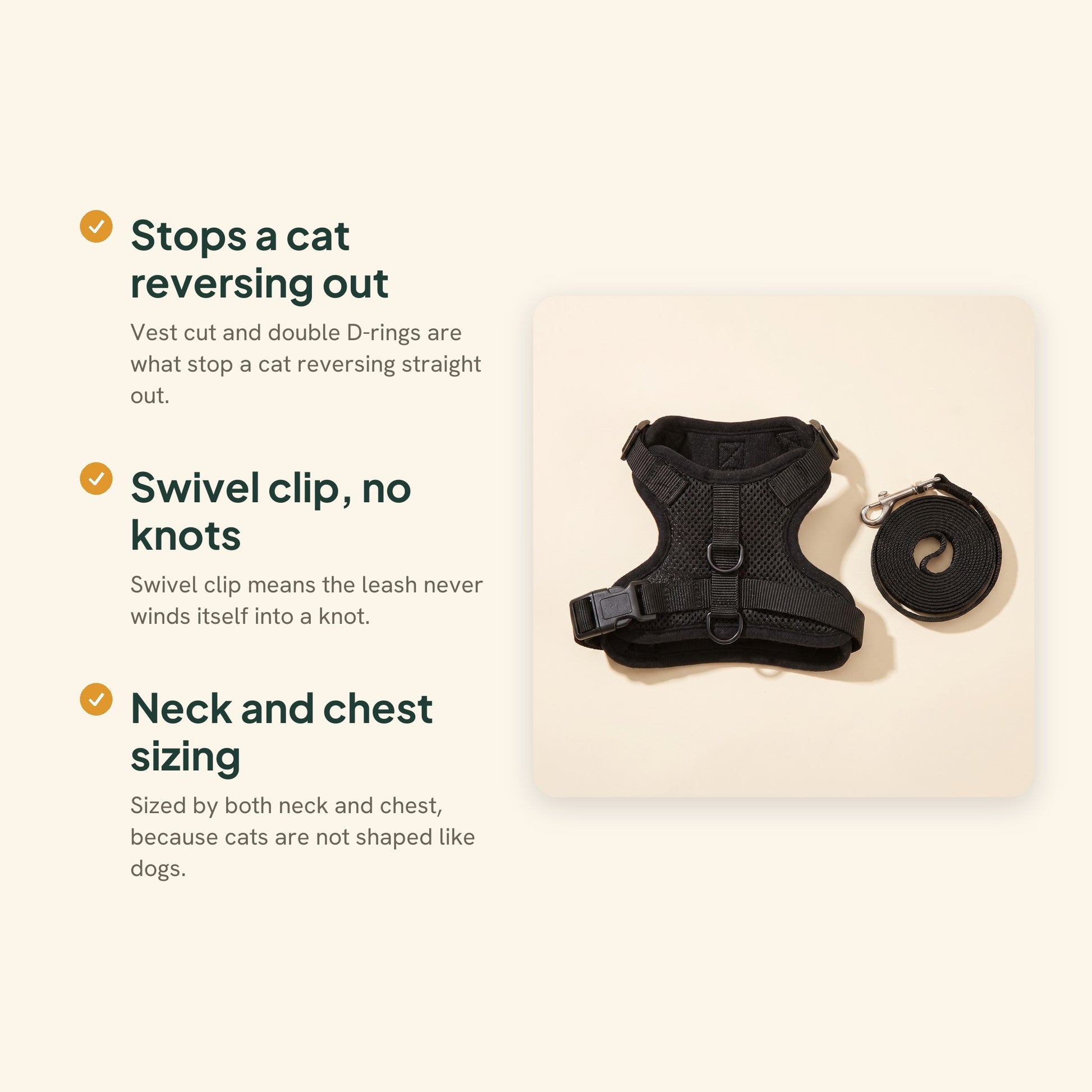 Escape-Proof Cat Harness and Leash, 150cm, key benefits