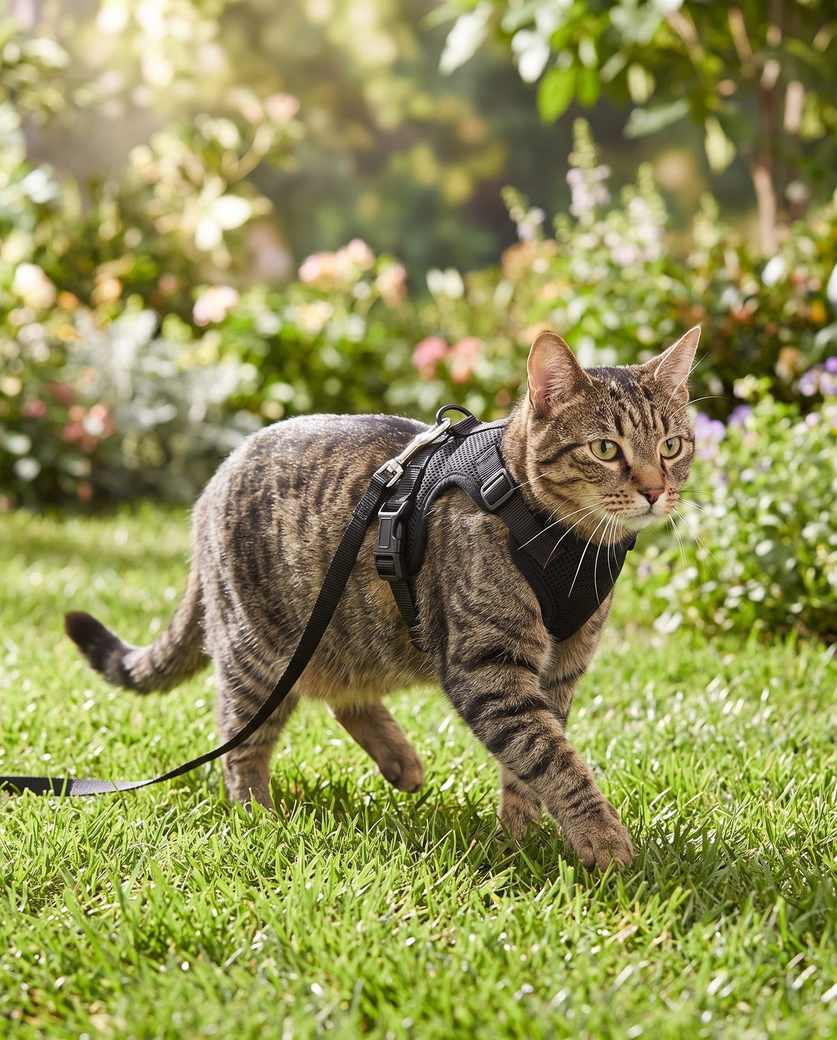 Escape-Proof Cat Harness and Leash, 150cm, in use at home