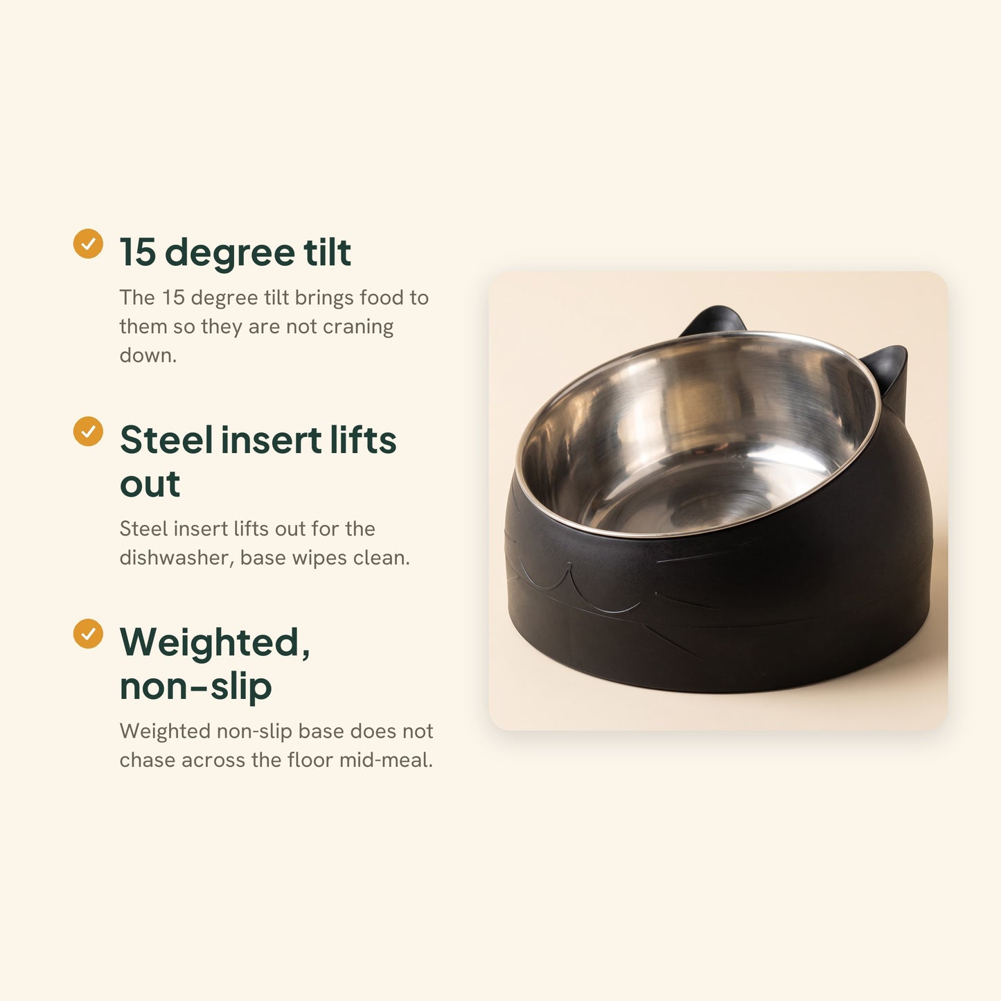 Inclined Stainless Steel Cat Bowl, key benefits