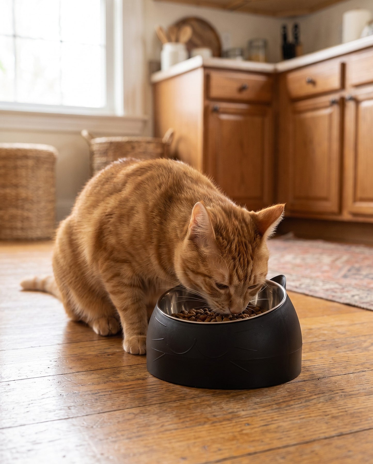 Inclined Stainless Steel Cat Bowl, in use at home