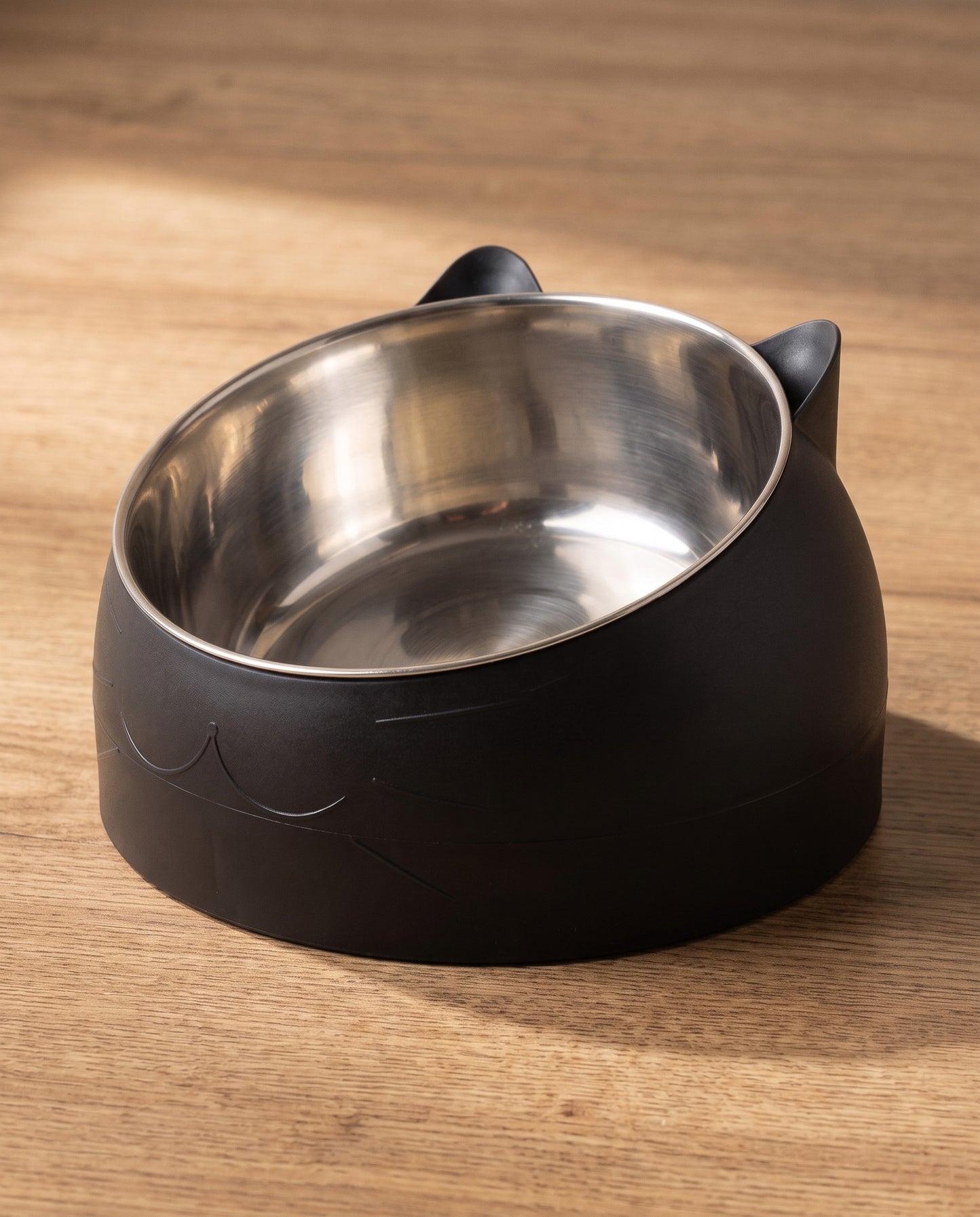 Inclined Stainless Steel Cat Bowl, styled in a home setting