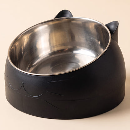 Inclined Stainless Steel Cat Bowl in Black