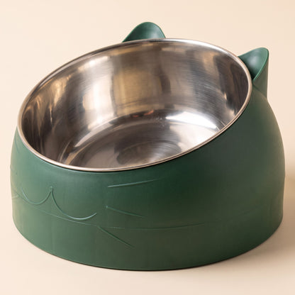 Inclined Stainless Steel Cat Bowl in Green