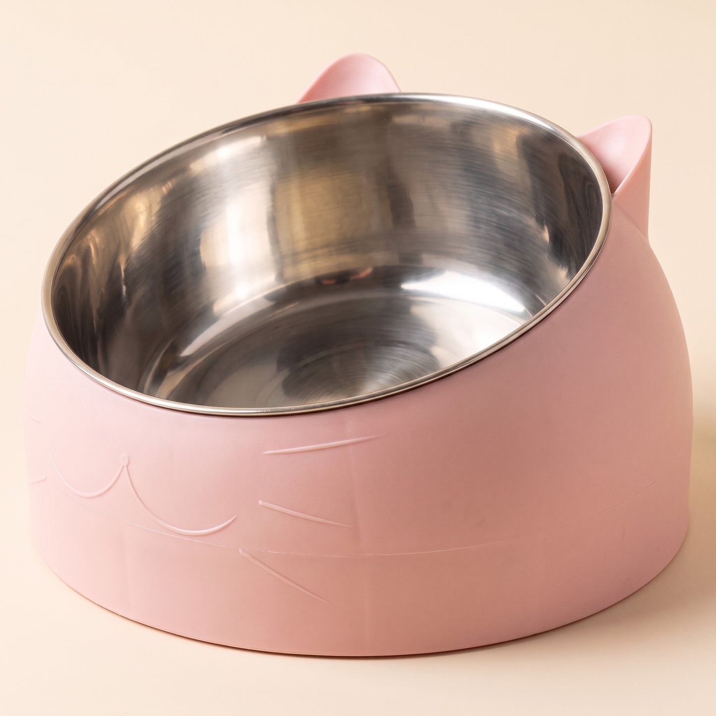 Inclined Stainless Steel Cat Bowl in Pink