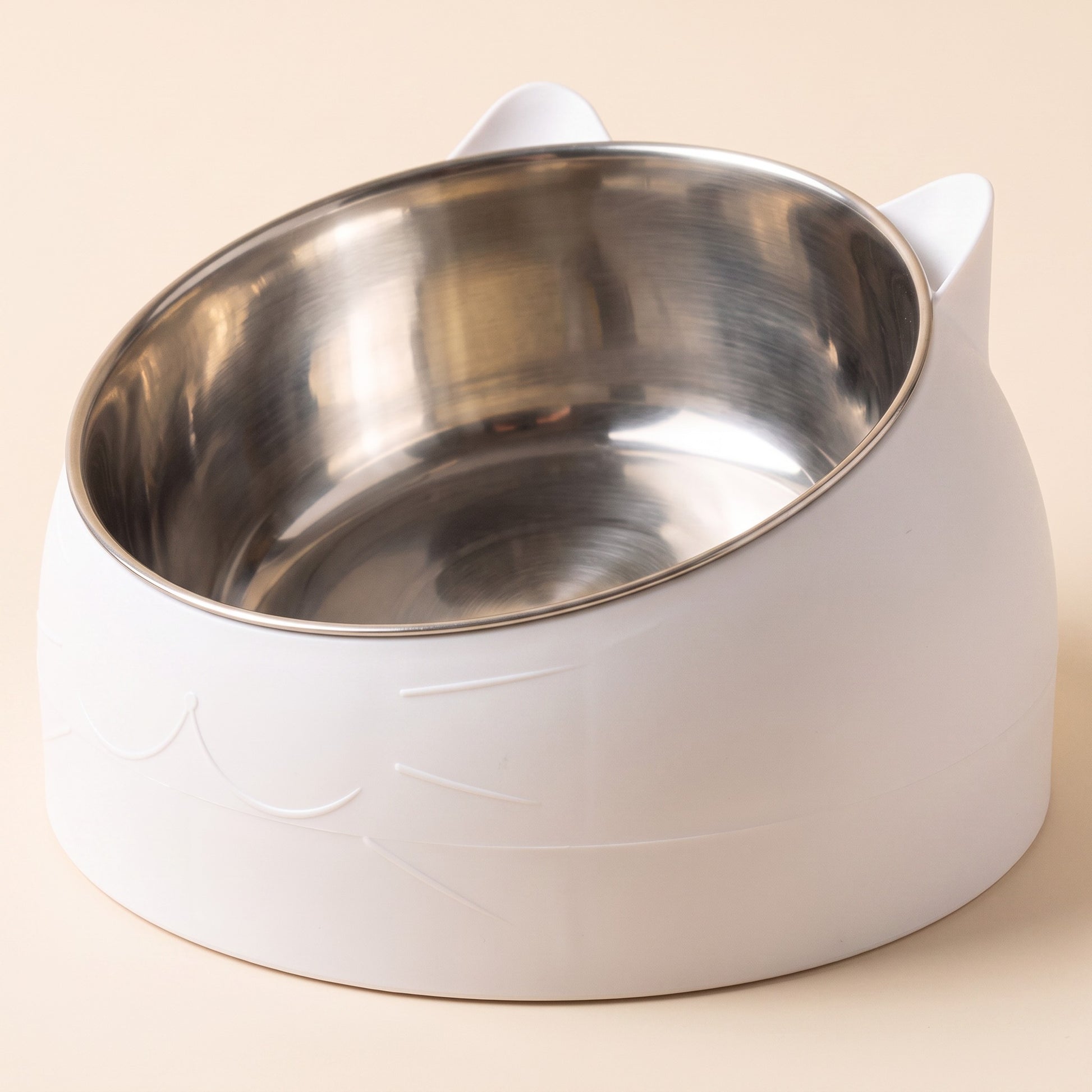 Inclined Stainless Steel Cat Bowl in White