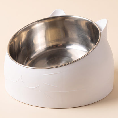 Inclined Stainless Steel Cat Bowl in White