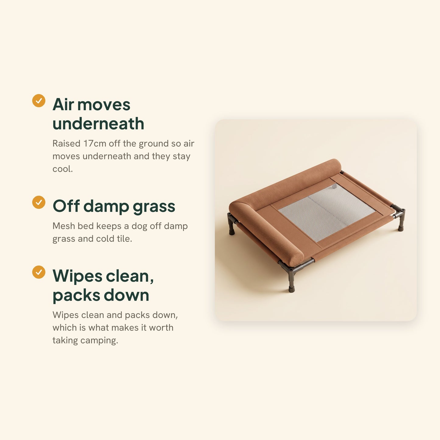 Elevated Cooling Cot Bed with Bolster, key benefits