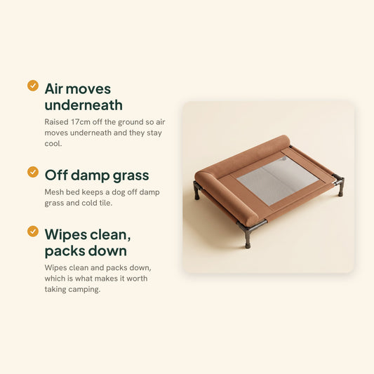 Elevated Cooling Cot Bed with Bolster, key benefits