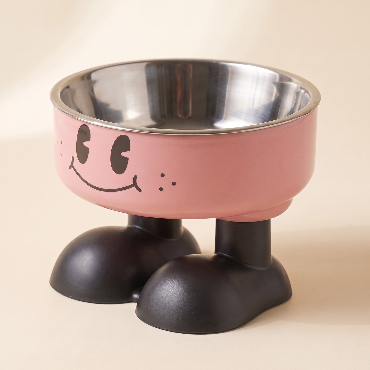 Smiley Elevated Pet Bowl with Steel Insert in pink