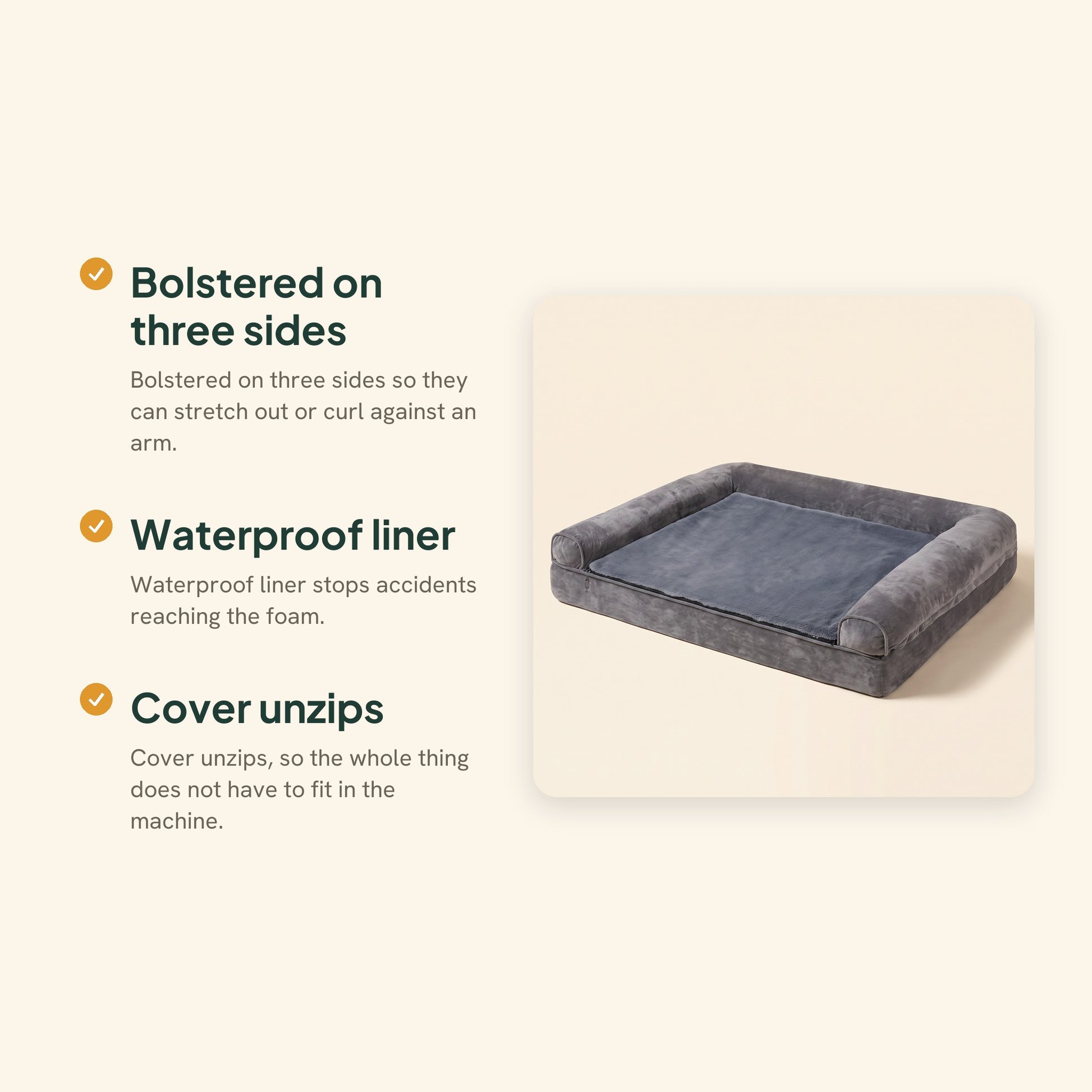 Sofa-Style Bolster Dog Bed, Waterproof, key benefits