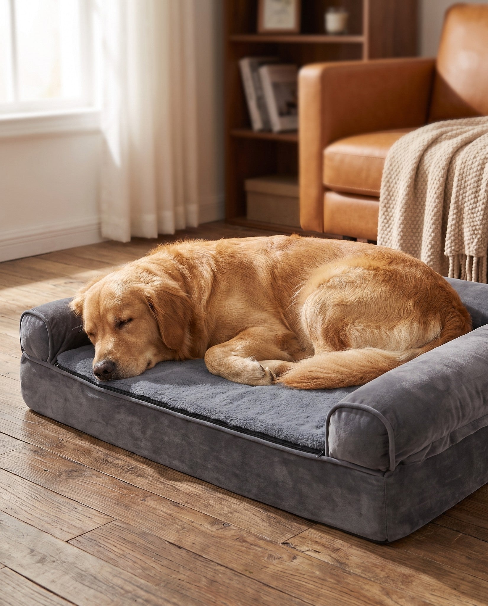 Sofa-Style Bolster Dog Bed, Waterproof, in use at home