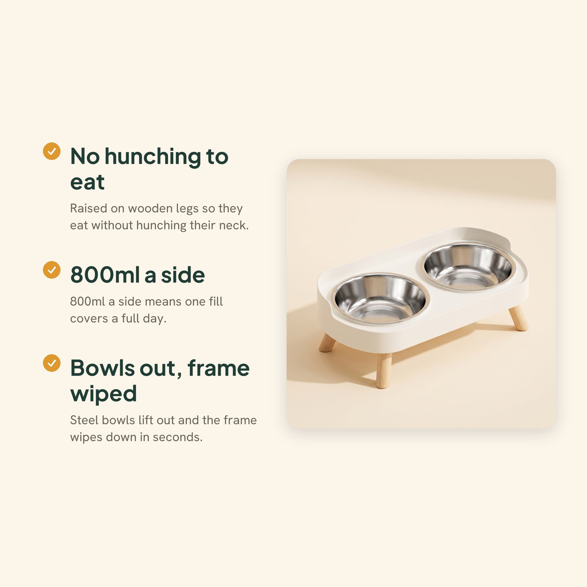 Elevated Double Bowl Station with Wood Legs, key benefits