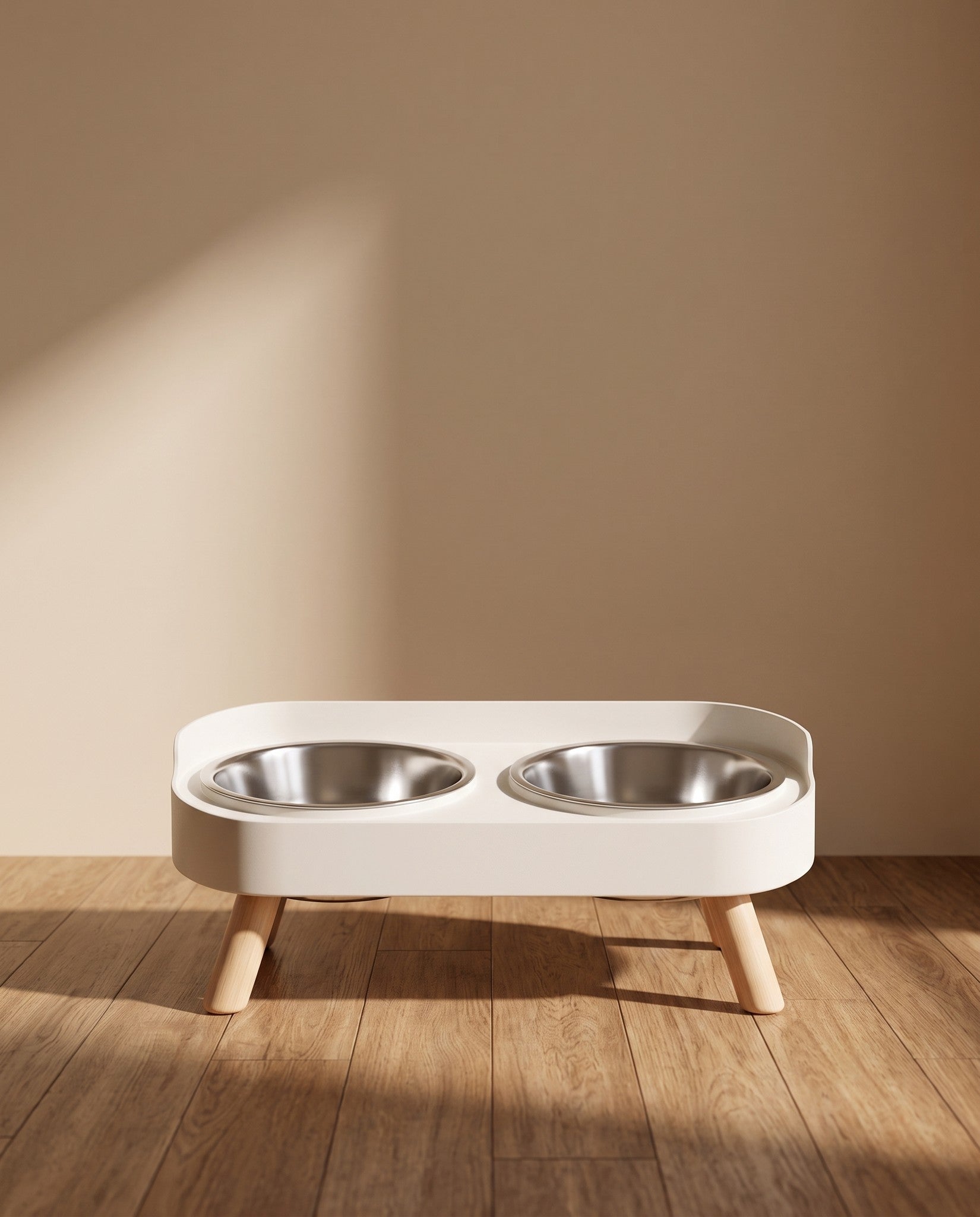 Elevated Double Bowl Station with Wood Legs, styled in a home setting
