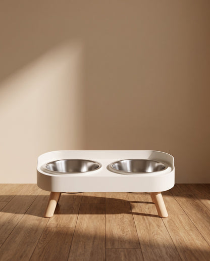 Elevated Double Bowl Station with Wood Legs, styled in a home setting