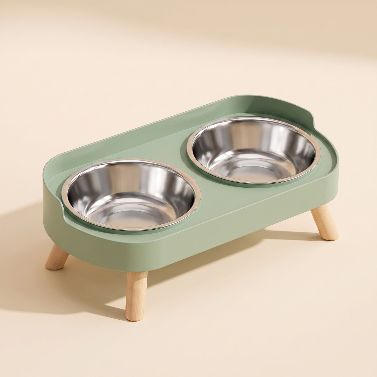 Elevated Double Bowl Station with Wood Legs in green