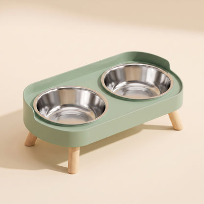 Elevated Double Bowl Station with Wood Legs in green