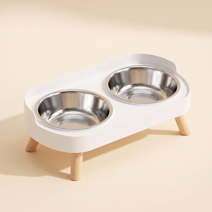 Elevated Double Bowl Station with Wood Legs in white