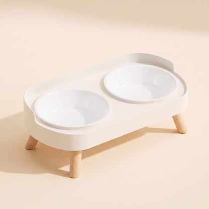 Double Bowl Station with Wood Legs, White Plastics