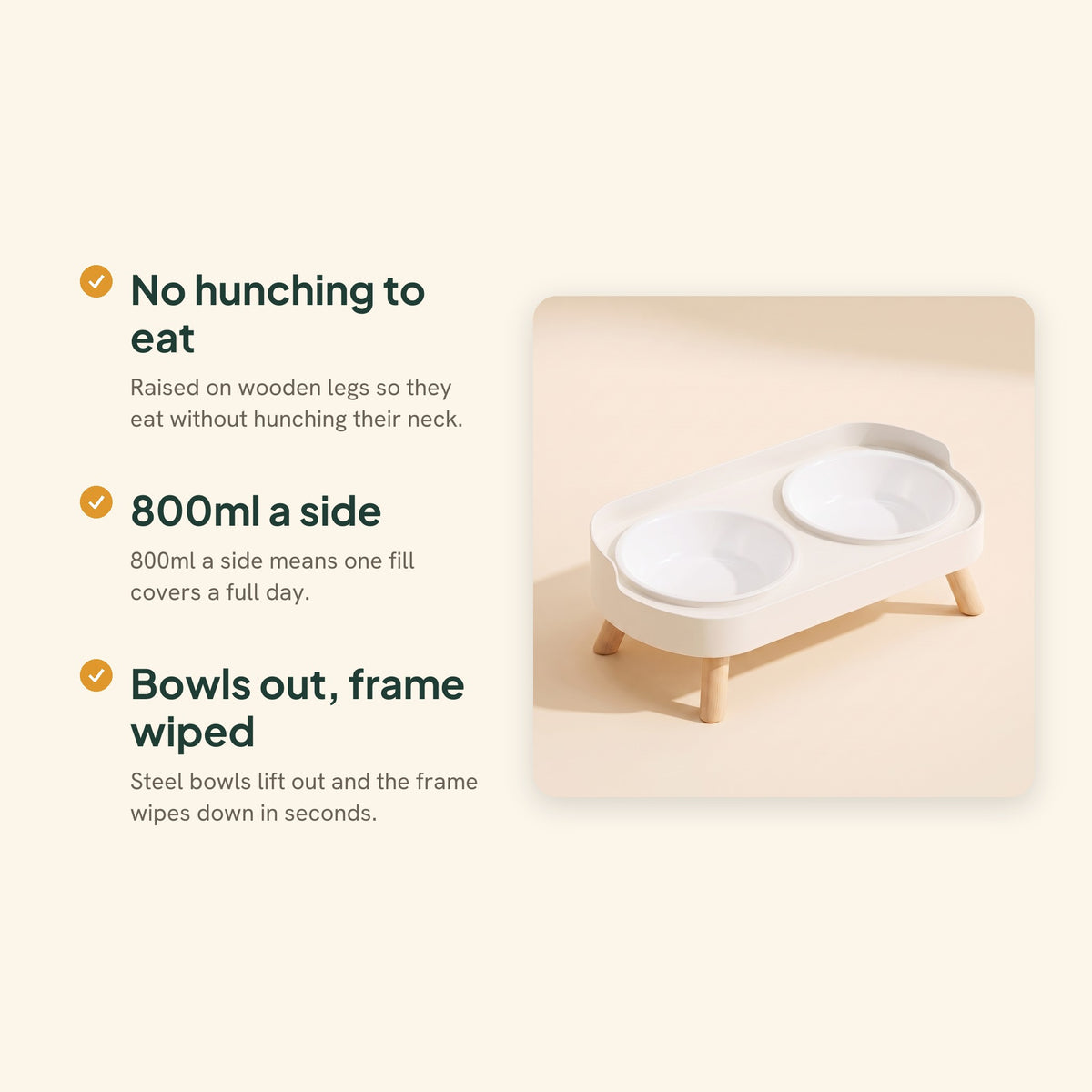 Double Bowl Station with Wood Legs, White Plastics, key benefits
