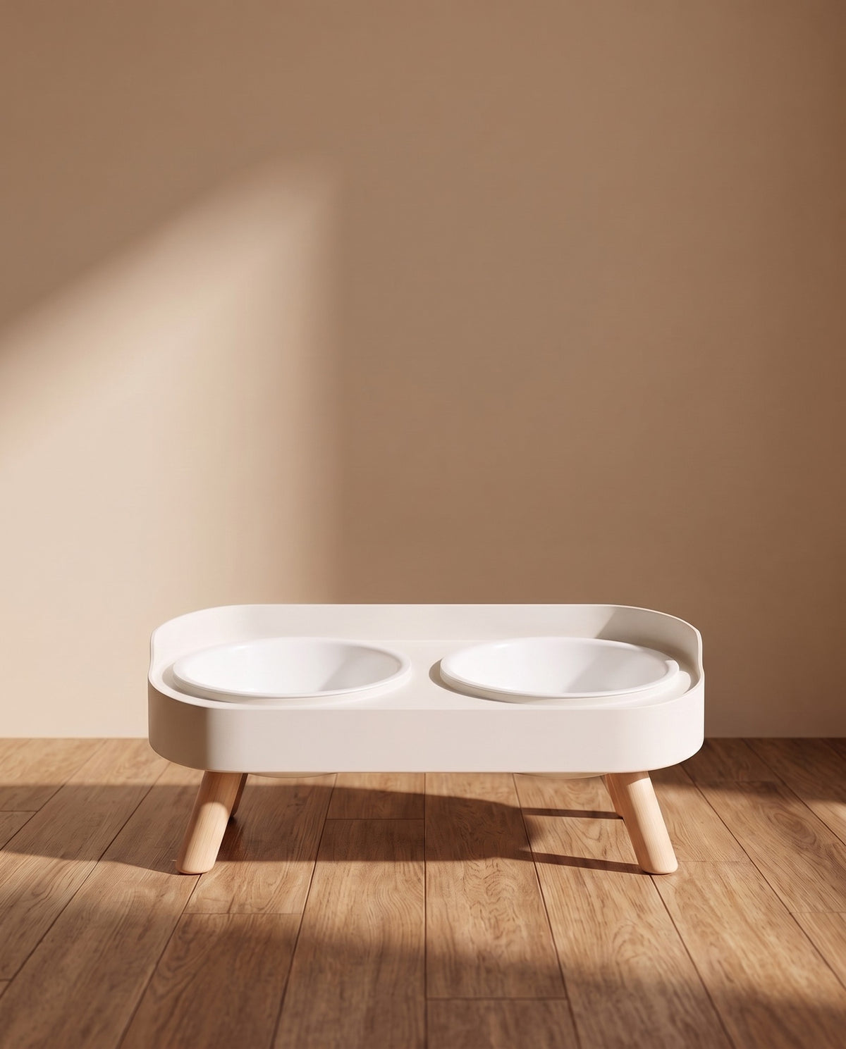 Double Bowl Station with Wood Legs, White Plastics