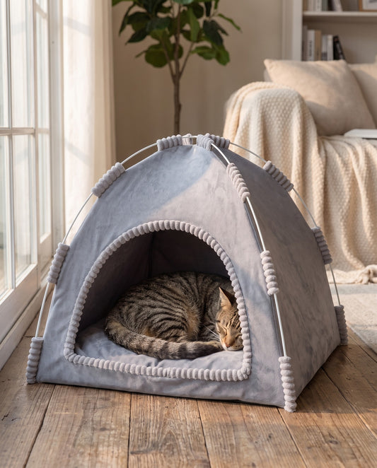 Foldable Cat Tent House, in use at home