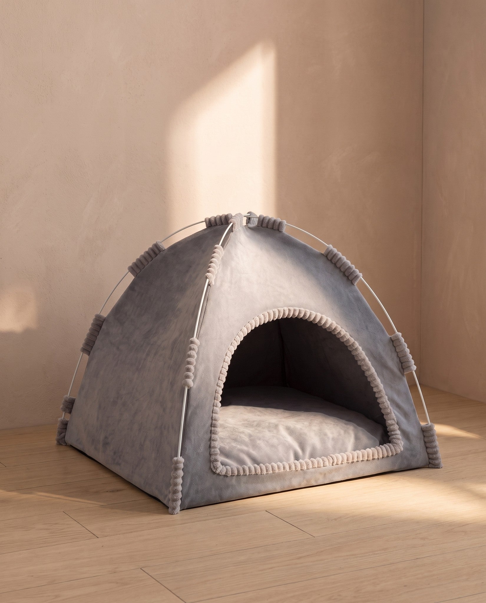 Foldable Cat Tent House, styled in a home setting