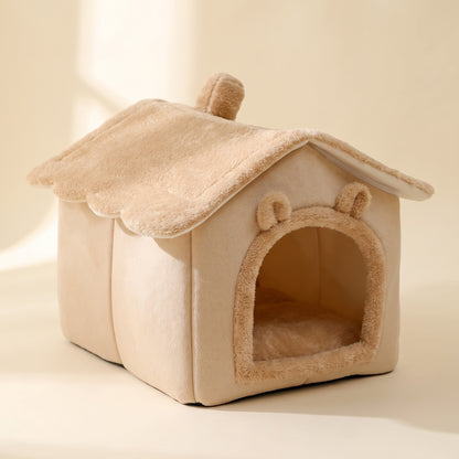 House-Shaped Plush Cat Cave Bed